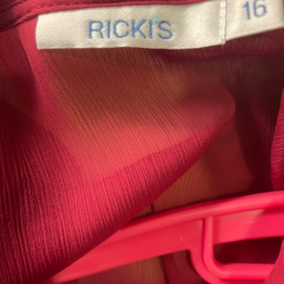 Sheer Rasberry Crepe Blouse with Front Ruffle - Picture 6 of 6